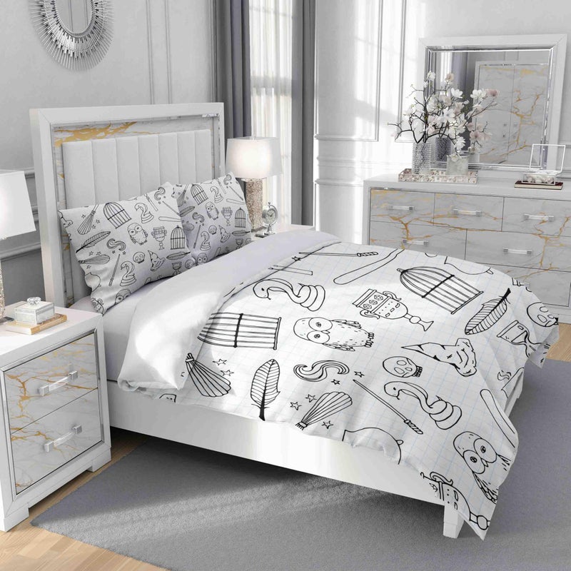 rouihot Duvet Cover Set Queen/Full Size Different Witch Equipment Pattern Birdcage Magic Wand 3 Piece Microfiber Fabric Decor Bedding Sets for Bedroom - Image 3